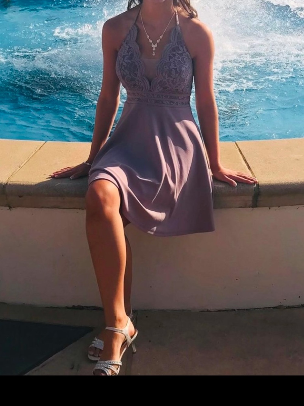 Xtraordinary Lavender Lace Halter Homecoming Dress